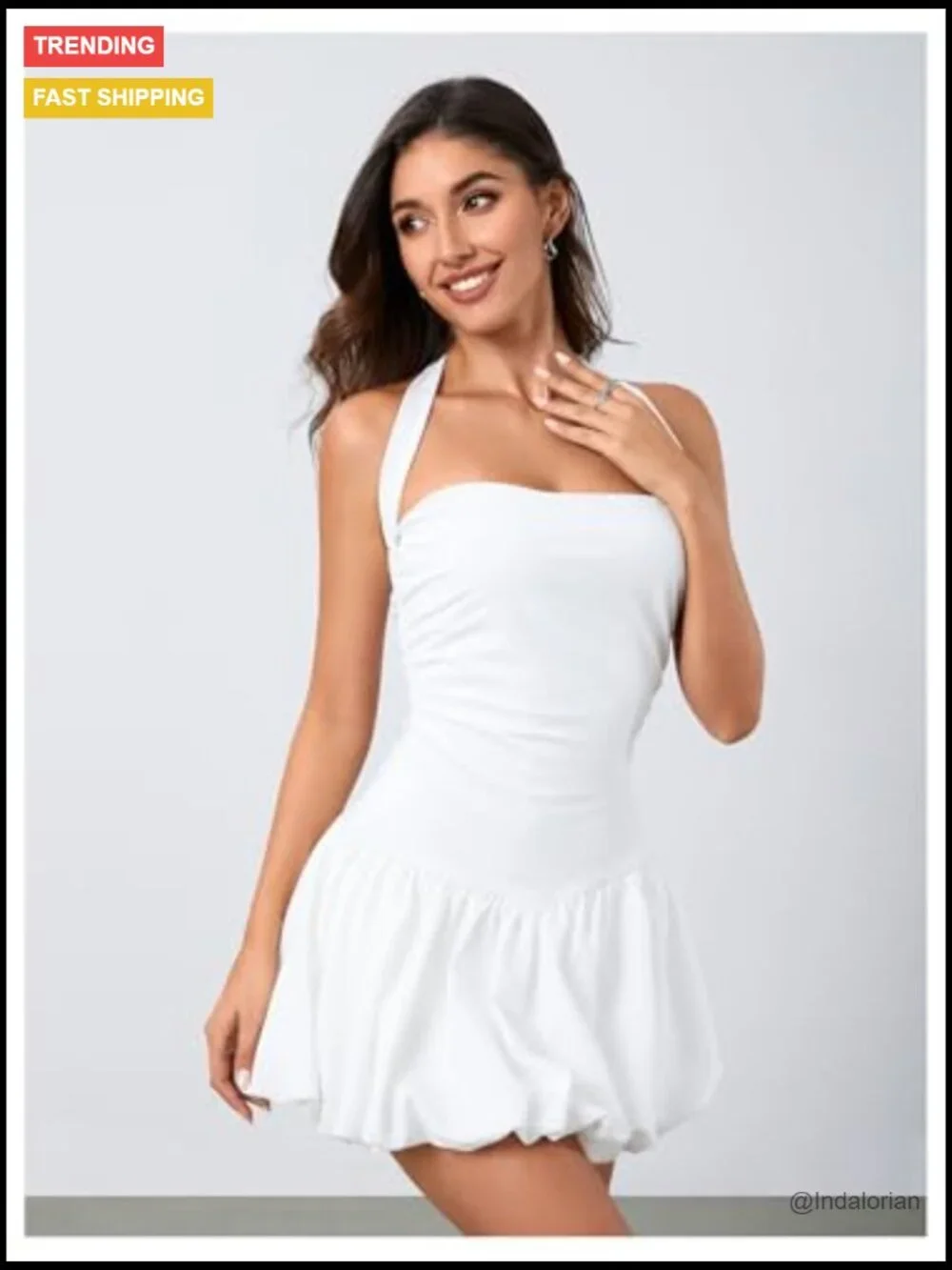 Polyester Halter Backless Bubble Mini Dress with Built-in Shorts - Picture 6 of 7